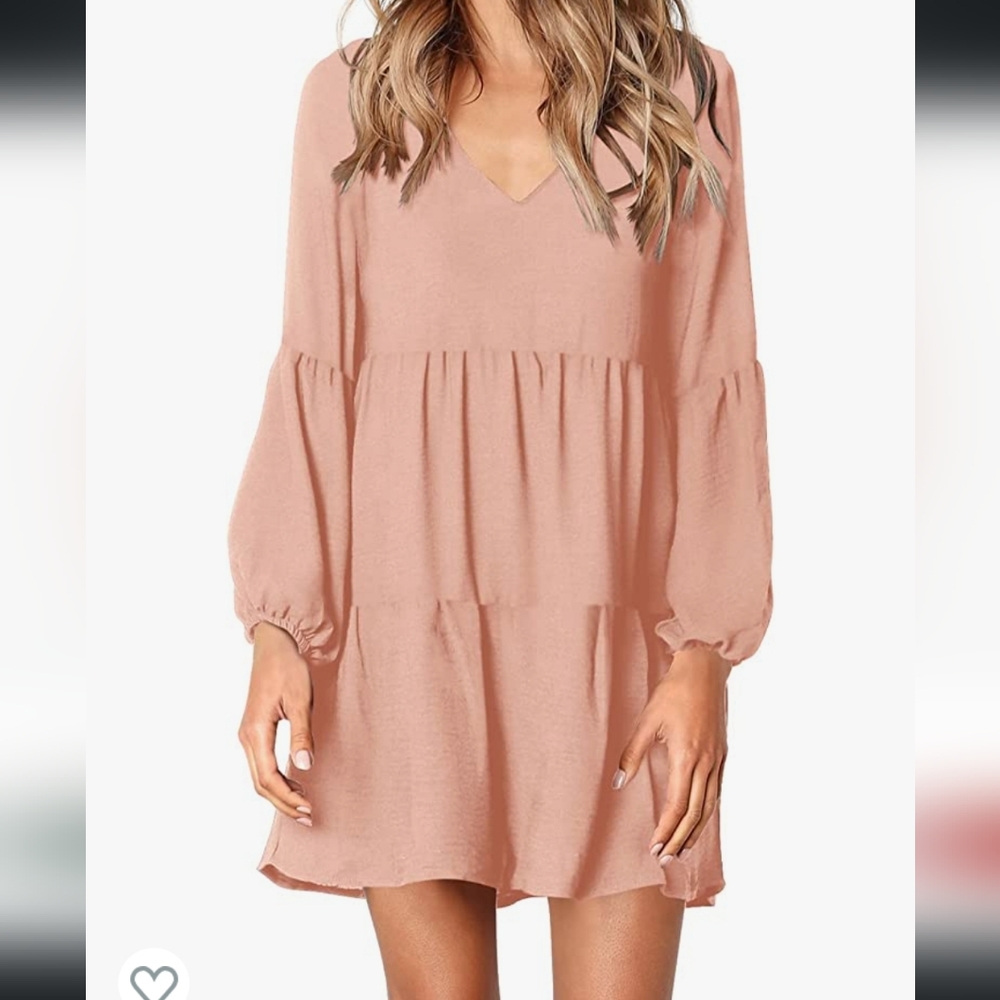 Pink loose flowy baby doll dress, long sleeved, peasant dress